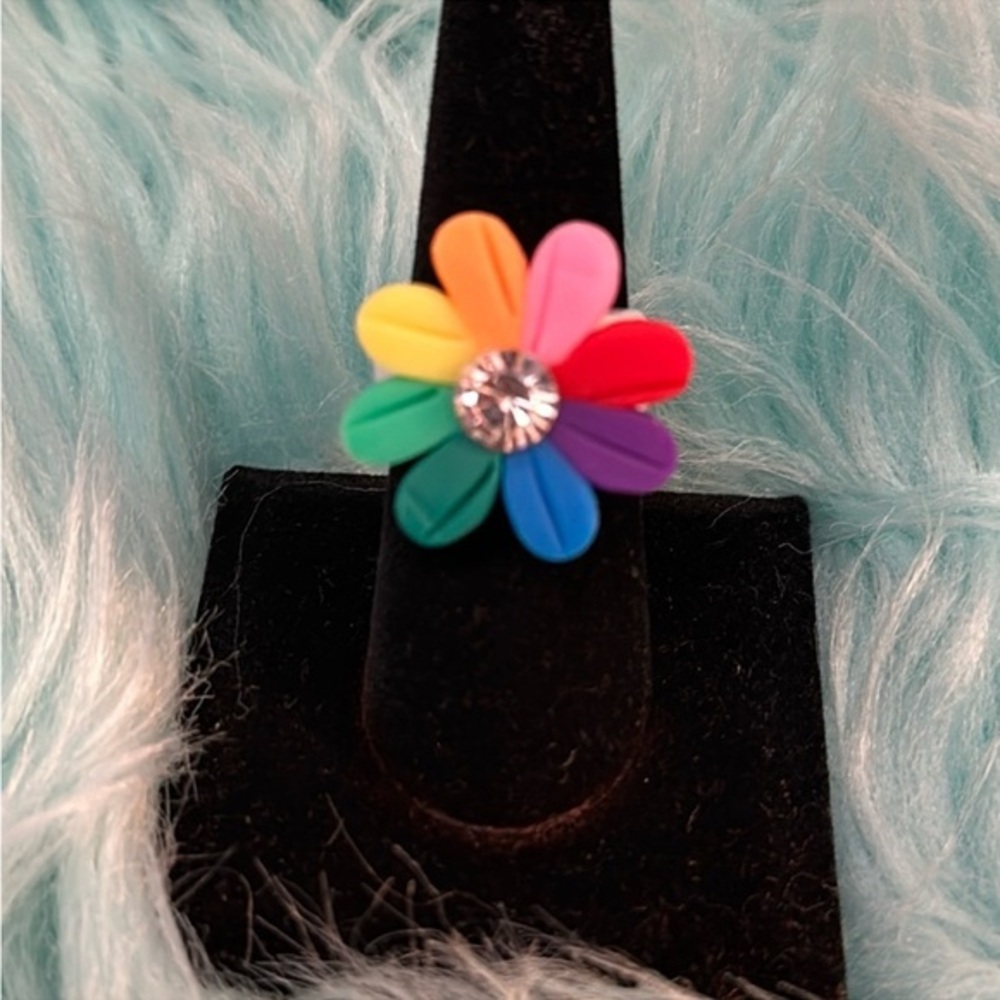 Rainbow Multi Flower Gemstone Ring Sz 7.5 NEW!